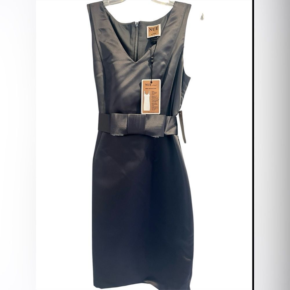 NWT Nue by Shani sleeveless midi dress with bow belt silver size 14 - Picture 1 of 16